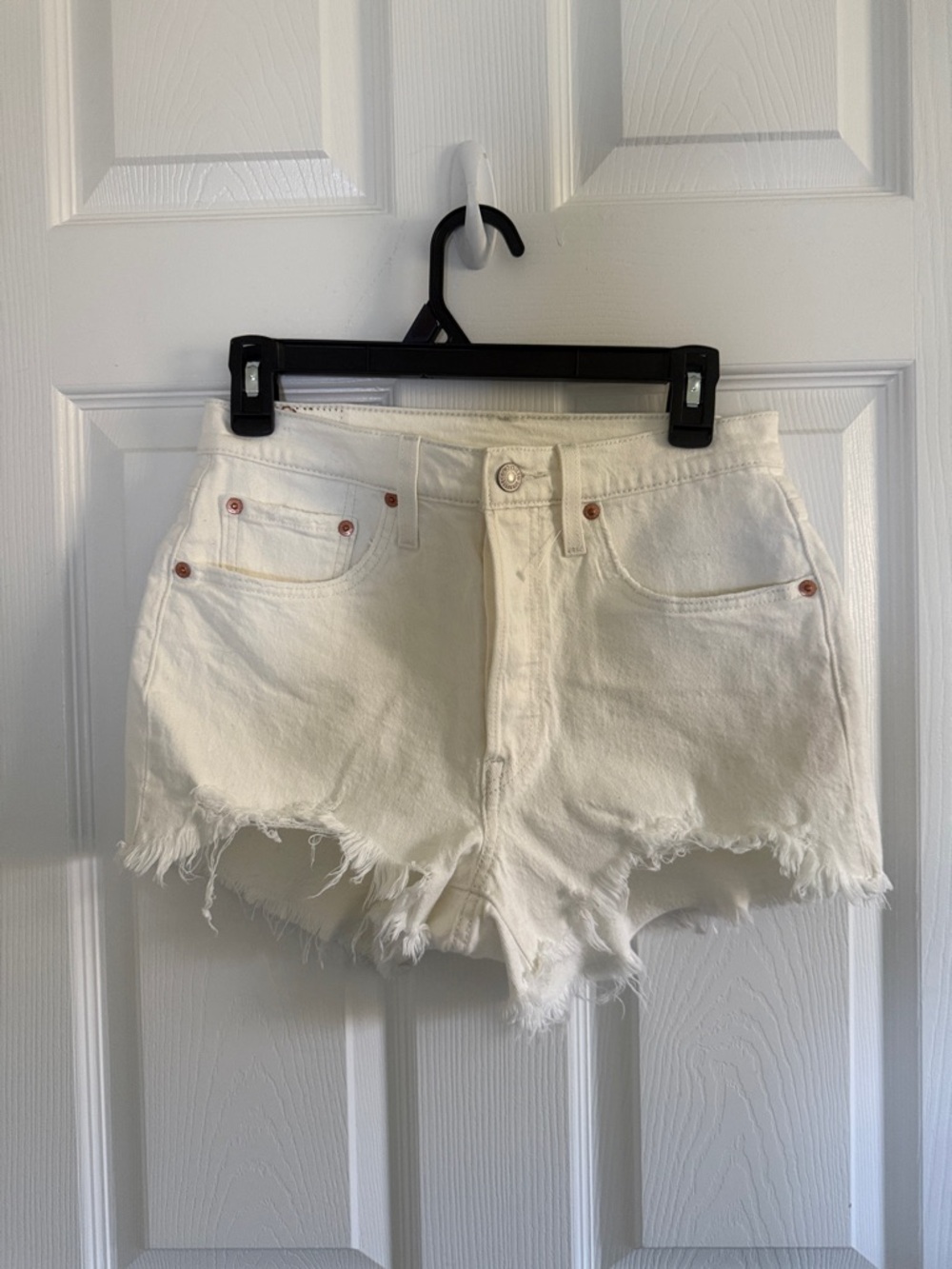Levi's White Frayed Hem Denim Shorts